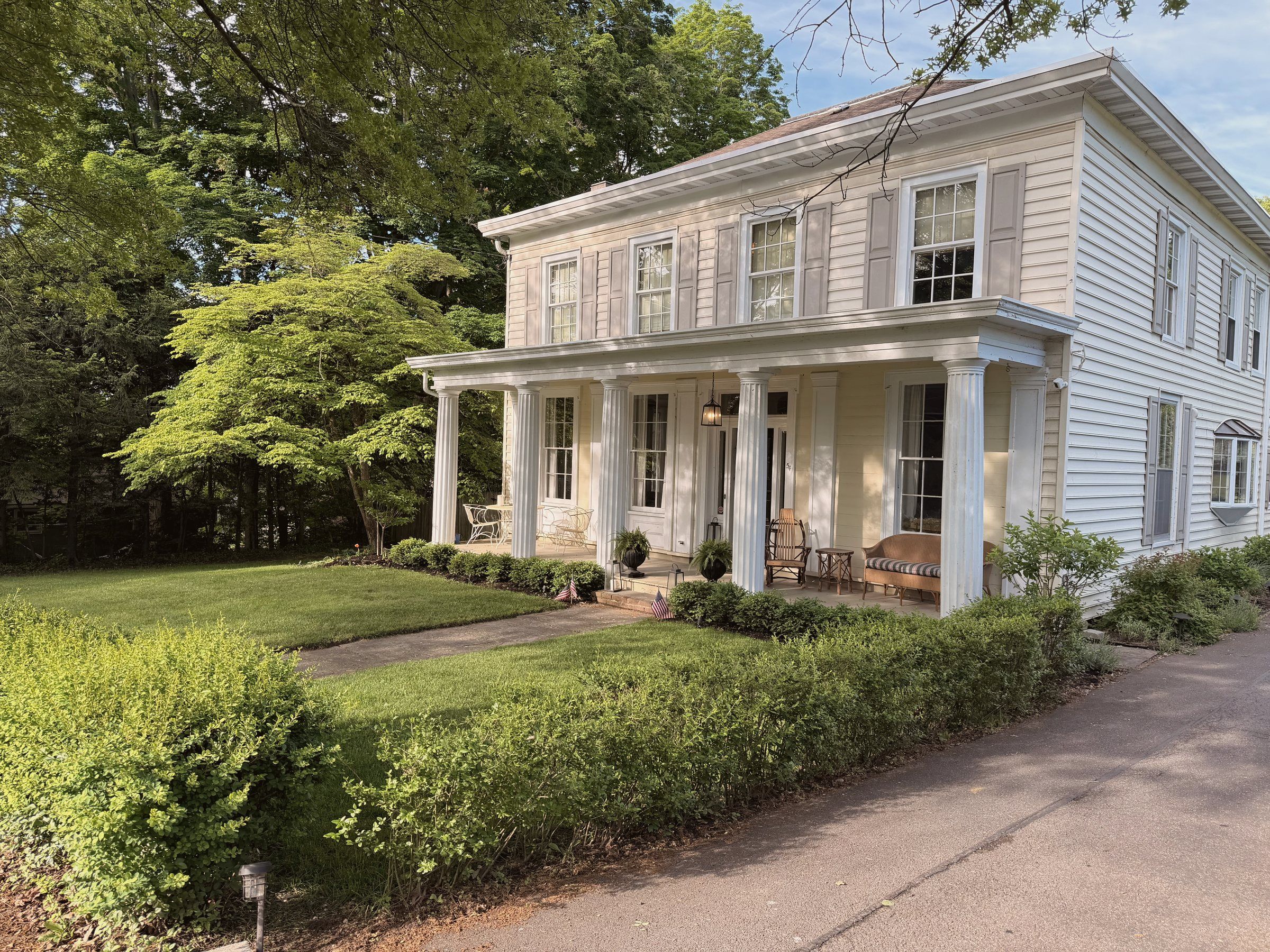The 1844 House — Greek Revival main house with white columns, Saugerties NY
